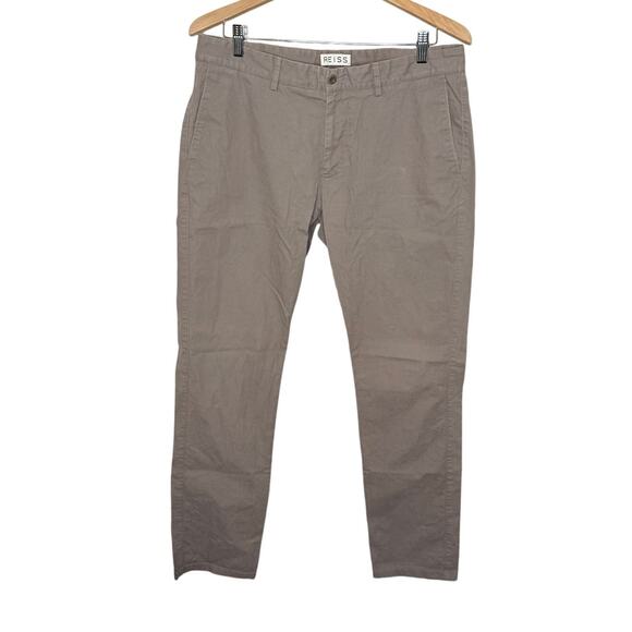 REISS Men's 34 Cotton Casual Chino Trouser Pants Brown Khaki Tan Senator - Picture 1 of 13